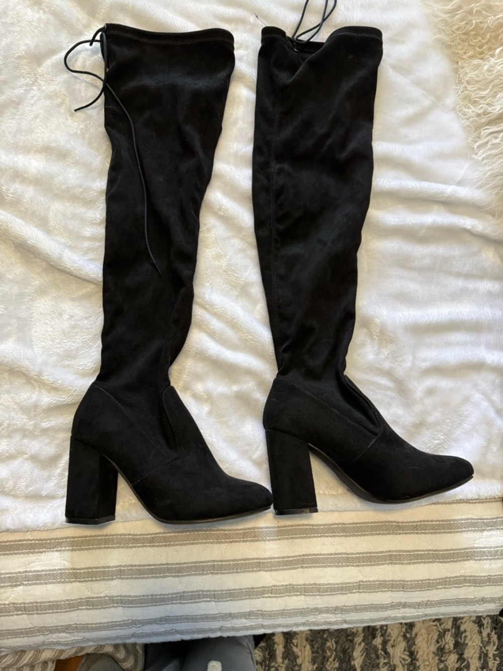 Black Over-the-Knee Block Heel Boots